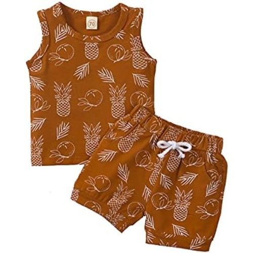 FYBITBO Baby Girl Boy Clothes Summer Unisex Newborn Outfit Pineapple Sleeveless Vest Top+Pocket Shorts Set