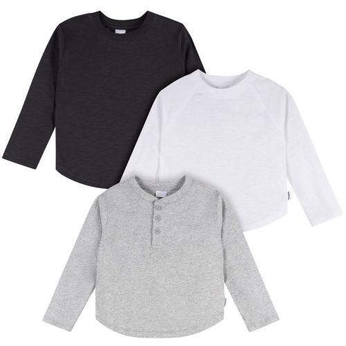 Gerber Toddler Boys' 3-Pack Long Sleeve Shirts, Black/White/Grey, 3T
