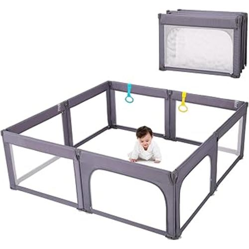 Doradotey Baby Playpen Foldable for Toddlers 1-3, Size&Shape Adjustable Baby Enclosure, 8-Panels Detachable Gate 79x71 Large Indoor Playard, Easy Assembly Mesh Playpen Safety Fence Play Area