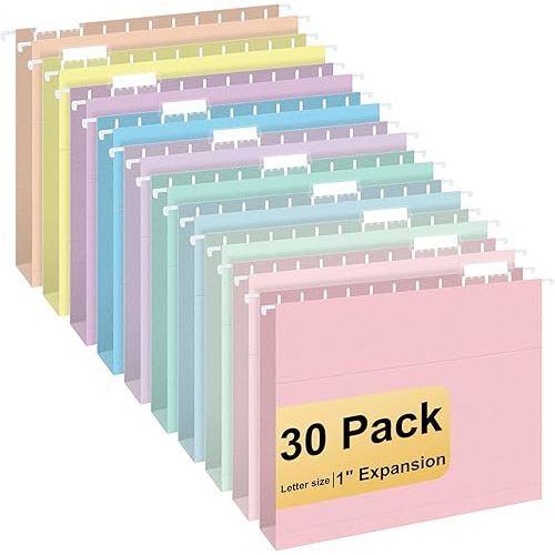 Hanging File Folders, 30 Pack Letter Size Hanging File folders with 1/5-cut Tabs, Stay Organized for Your Home and Office Bulk File, Documents and Paper, Macaron 10 Colors