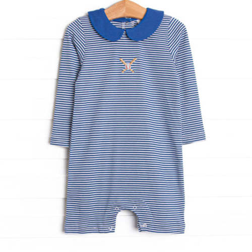 Welcome to the Big League Pima Embroidered Short Romper, Navy – Stitchy Fish