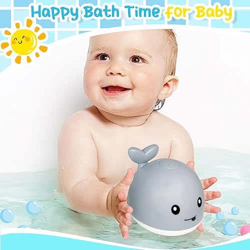 TFS TOP·FANS Baby Whale Bath Toy Infant: Light Up Fountain 6-12 Months Old Bathtub 18-24 Pool 3 4 5 7 8 9 10 15 Sprinkler Tub Water Toys Toddlers 1 Girl Boys Birthday Shower Gifts Newborn Essentials