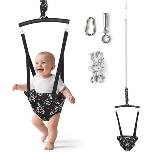 Slevoo Baby Jumper, with Ceiling Hook, Quick-Entry and Space-Saving Portable Infant Jumper for Small Spaces, Quiet Bear