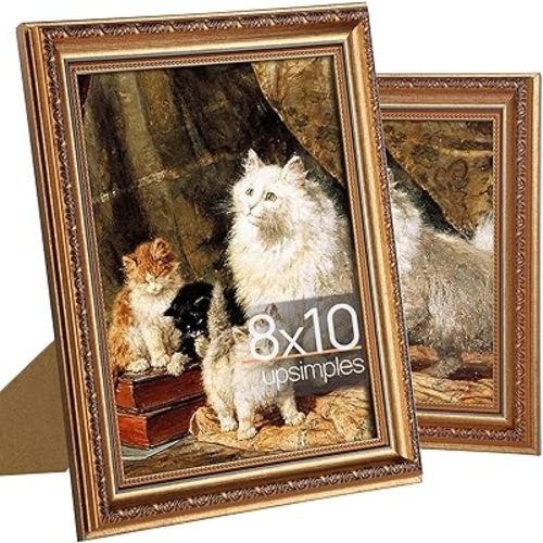 upsimples 8x10 Picture Frame with Real Glass, Ornate Vintage 8 x 10 Photo Frames for Wall Decor or Tabletop Display, Bronze and Black, 2 Pack