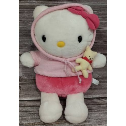 Vintage 1997 Hello Kitty Plush Doll with Bear – Nakajima Sanrio Japan Collectible Pink Hoodie