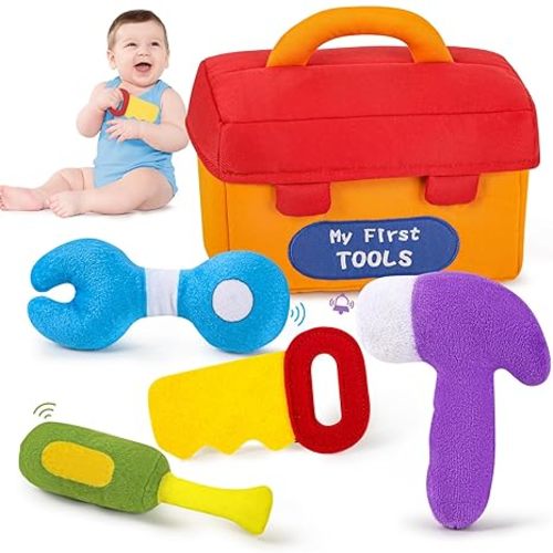 KMUYSL Baby Toys 0-12 Months, My First Sports Bag Plush Toy - 4 Sensory Balls Soft Toys with Crinkle, Rattles for 0-3-6-9-12 Month Newborn Infant, 1st Birthday for Babies Boys Girls Age 1