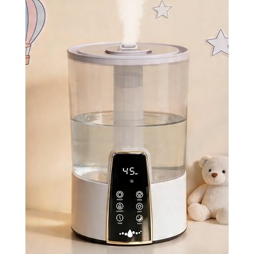Humidifiers for Bedroom Baby Nursery,1.06Gal(4L) Dishwasher Safe Tank,Easy Clean,Stay Clean Material,Top Fill,Night Light,Aroma Diffuser,Humidity,Timer,Sleep Mode,3 Level Mist,360° Nozzle,Off White,