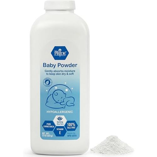 MED PRIDE Baby Powder Talc Free Cornstarch Formula with Aloe Vera and Vitamin E, Hypoallergenic Skin Care for Diaper Changes and Daily Use, 22 Ounce Bottle