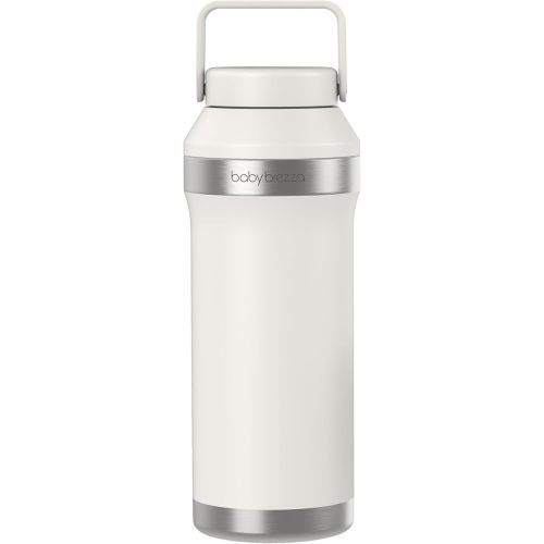 Baby Brezza All Day Portable Breastmilk Cooler, Large 20z Capacity, Insulated Travel Bottle Includes 2 Ice Packs + 2 Bottles, Soft White