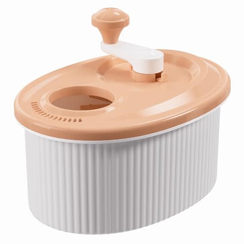 JOYMOOP Joyloop Fruit Washer, Fruit Cleaner Spinner, Oblong, Apricot Beige | Hands-free crank, no electricity needed | Hand-crank vortex wash for fruit & veggies | Soft brushes protect delicate fruits