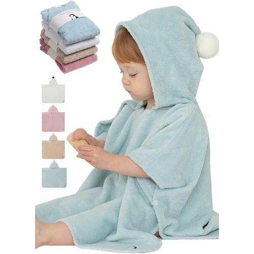 Konny Baby Hooded Towel Rayon from Bamboo Cotton Baby Bath Beach Towel Hooded Poncho, Oeko-TEX, Ultra Soft & Quick-Dry, Newborn Boys Girls Toddler (Mint, Small)