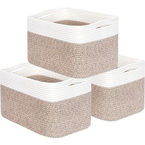 MINTWOOD Design 3-Pack Storage Baskets for Shelves, Playroom and Classroom Basket, Book Decorative Cube Bins, Woven Closet Organizers, Baby Nursery Baskets, Light Brown