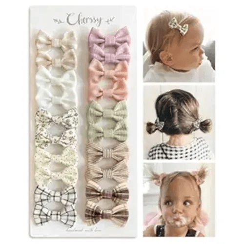 Baby Girls Hair Bow Clips, 20pcs Boutique Cotton Fully Lined Hair Pins, Non Slip Baby Barrettes Accessories for Infants Toddlers Fine Hair by Cherssy