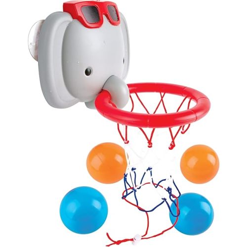 Hape Bath Time Basketball Elephant Pal | Bathtub Shooting Game, 1 Hoop with Suction Cups and 4 Balls, for Children 18 Months+