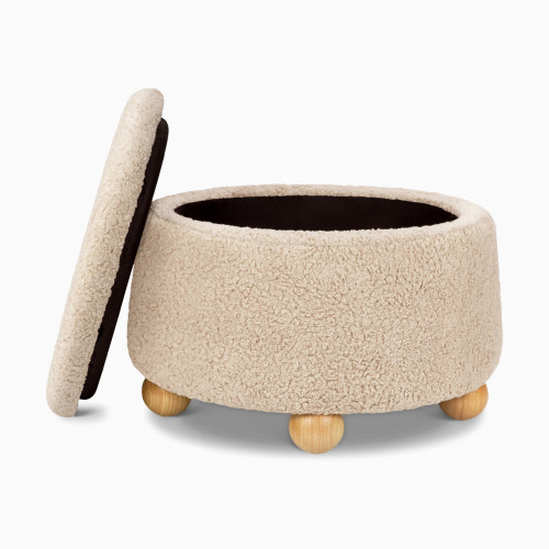 Namesake Tuffet Storage Ottoman - Chai Shearling With Honey Ball Feet