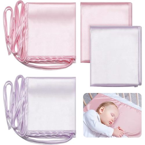 Hosuly 2 Pcs Satin Bassinet Sheet Baby Hair Soft Silk Feeling Sheet Baby Bassinet for Rectangle Cradle Pad Mattress Boys Girls Newborn Infant(Pink and Purple)