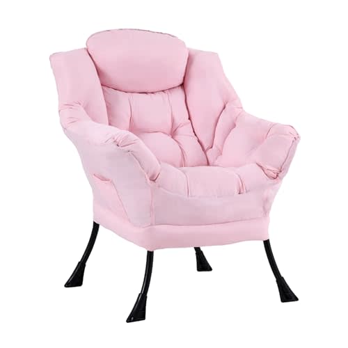 Furlide Lazy Chair with Ottoman, Soft Comfy Chair for Bedroom, Pink | Accent Lounge Chair with folding Foot Stool, Removable Washable Cover and Side Pocket for Reading, Relaxing in Living Room