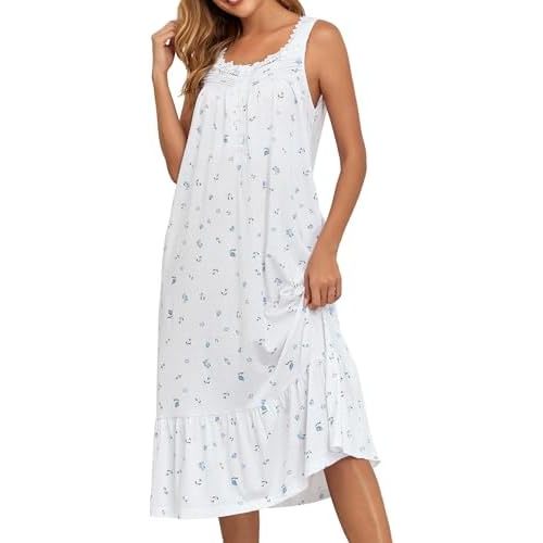 Cotton Nightgowns For Women Long House Dress Soft Sleepshirts With Pockets S-3XL