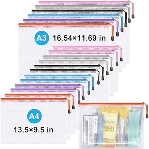 Mesh Zipper Pouch,Waterproof Zipper Bags,18pcs Document Folders,for Puzzle Board Game Storage,for School Office Supplies.