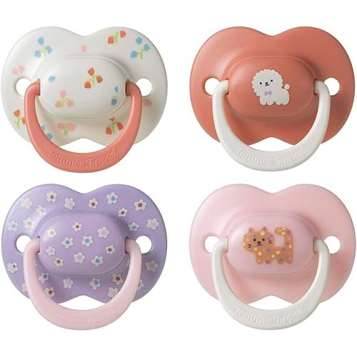 Tommee Tippee Ultimate Fit Pacifiers, 6-18 Months, Extra Air Holes, Symmetrical Nipple and Shield, 100% BPA Free Silicone, Dishwasher and Sterilizer Safe, Pink and Orange, Pack of 4