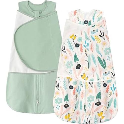 ZIGJOY Sleep Sack Swaddle 1.0 Tog Baby Wearable Blanket 100% Cotton Baby Swaddle Blanket for Newborns 0-6 Months Green&Tropical Rainforest