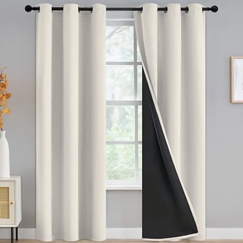 Yakamok 100% Blackout Curtains for Bedroom 84 Inch Length, Full Light Blocking Drapes with Black Backing, Soft Thermal Insulated Solid Grommet Panels for Living Room, 42Wx84L,Cream, 2 Panels