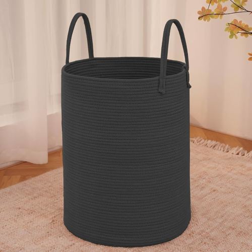 Large Woven Laundry Basket Hamper,100L Cotton Rope Storage Bin for Blankets,Toys and Clothes,Decorative Tall Nursery Hamper for Living Room,Baby Nursery,Bathroom and Bedroom,Black