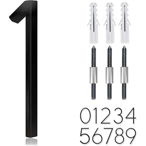 5" Stainless Steel Floating House Number, Metal Modern House Numbers, Garden Door Mailbox Decor Number with Nail Kit, Coated Black, 911 Visibility Signage (1)