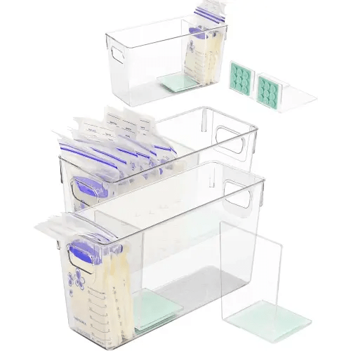 Breastmilk Storage Container with L Shaped Separator Boards, Dividers Will Flatten Standing Breast Milk Bags in Organizer Bins Save Refrigerator Space | 2 Containers-Green