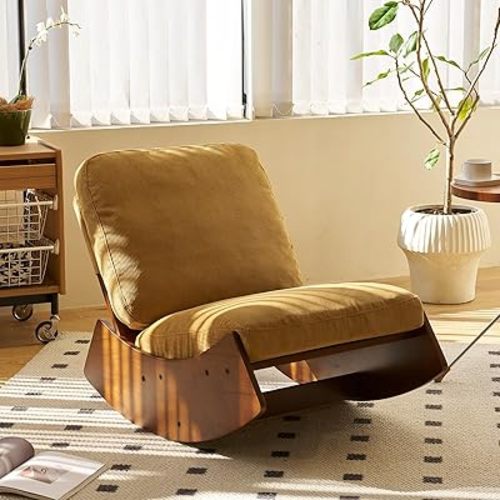 Nursery Rocking Chair Corduroy Fabric Upholstered Tall Back Glider Rocker Rocking Accent Chair Comfy Single Sofa Side Chair for Living Room Bedroom Hotel, Bedroom, Baby Room (Tan)