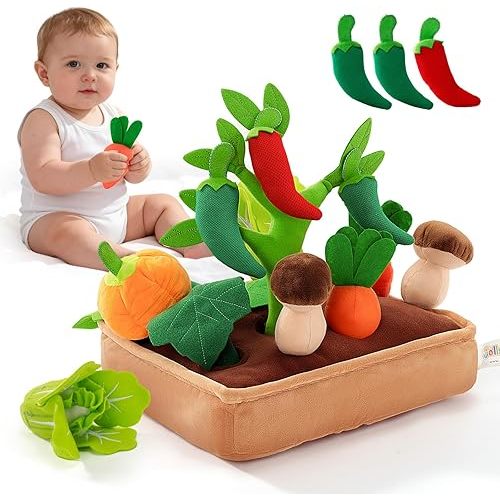 Jollybaby Baby Toys 6-12 Months - Vegetables Garden Plant Plush 11PCS - 6 Month Old Toys Montessori Sensory Toy Mushroom Carrot Boy Girl Gifts Toddler Easter Basket Stuffers
