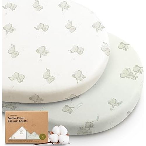 2-Pack Organic Bassinet Sheets for Girls, Boys - 100% Cotton Bassinet Mattress Sheets Compatible with Halo Bassinest Swivel Sleeper, Graco, Baby Delight, Chicco, Unisex Fitted Bassinet Sheets (Elly)