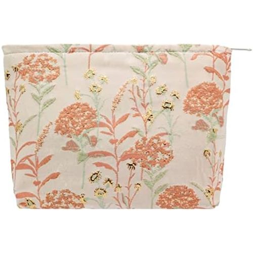 Makeup Bags for Purse Zipper Cosmetic Pouch Large Travel Canvas Make Up Organizer Tool Pouch for Women and Girls,Brocade Flower Pink