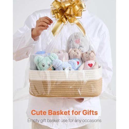 Small Woven Basket, 13.5 x 9.5 x 5 Inches, Storage Basket for Organizing, Cute Small Rope Shelf Closet Cube Storage Bins Baskets for Shelves, Dog Toy Gift Baskets Empty, 3 Pack White & Brown