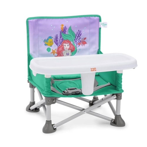 Bright Starts Disney Princess Ariel Pop 'N Sit Portable Booster, Indoor/Outdoor Use, Floor Seat with Feeding Tray, 6 Mos - 3 Yrs