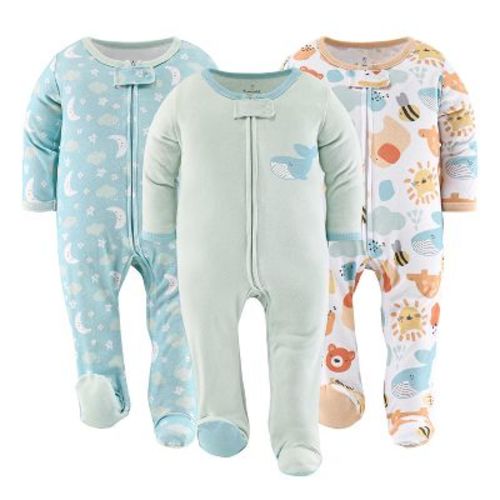 The Peanutshell Happy Sunshine Neutral Sleepers For Boys Or Girls, 3 Pack Footed Pajama Set, Newborn