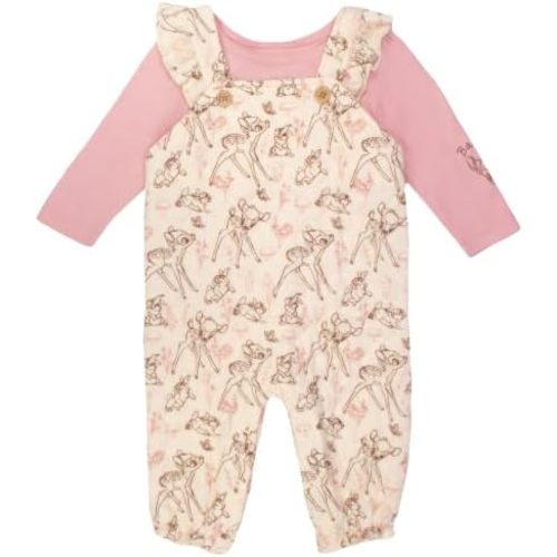 Magic Threadz Disney Clothes Baby Girls Overall Set – Long Sleeve Top & Romper with Minnie, Pooh, Bambi & Marie (0–24M)