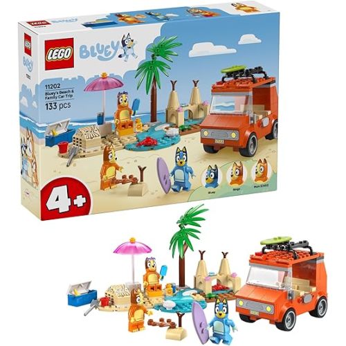LEGO Bluey: Bluey’s Beach & Family Car Trip - Toddler Learning Toy for Kids 4+ - Includes Bluey, Bingo, and Mum Minifigures - Birthday Gift for Boys and Girls, Ages 4+ - 11202
