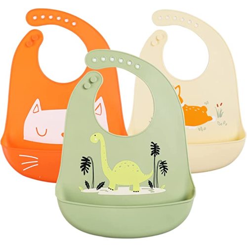 Baby Silicone Feeding Bibs, 3pcs Adjustable Waterproof Bibs for Feeding