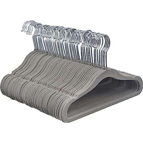 Amazon Basics Kids Velvet, Non-Slip Clothes Hangers, Gray - Pack of 50