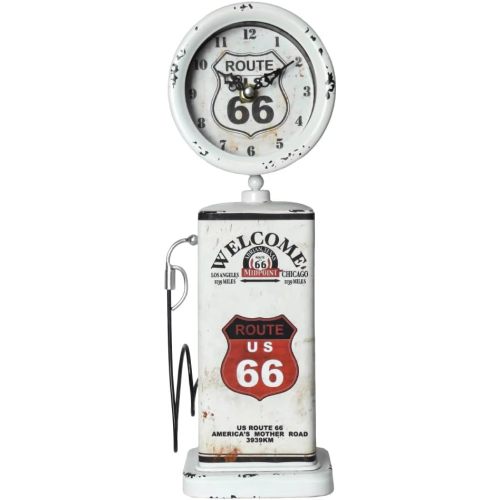 Lily's Home Old Fashioned Route 66 Gas Pump Mantle Clock, Silent-Non-Ticking with Quartz Movement, Makes an Ideal Gift for Antique Sign Collectors, White (13 1/2" x 4 3/4")