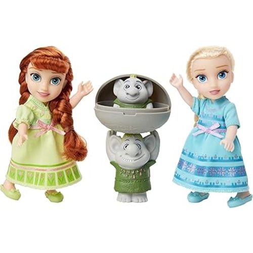 Disney Frozen Petite Anna & Elsa Dolls with Surprise Trolls Gift Set, Each Doll is Approximately 6 inches Tall - Includes 2 Troll Friends! Perfect for Any Frozen Fan!