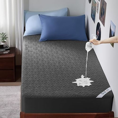 BEDLORE Waterproof Mattress Protector, Twin XL Size Mattress Pad with Deep Pocket 6"-15" Depth, Soft Breathable Dirt-Proof Bed Mattress Cover for Bedroom, College Dorm (Gray)