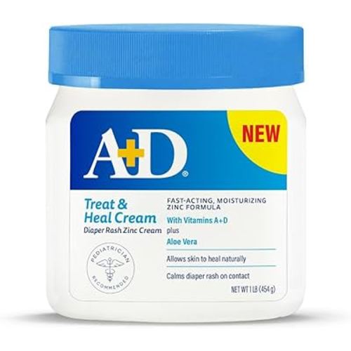 A+D Treat + Heal Zinc Oxide Diaper Rash Cream 16 oz Jar - Soothes & Treats Diaper Rash - Zinc Oxide 10% Dimethicone 1% - Easy Spreading Cream for Baby - Fast Acting