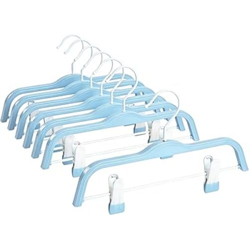 11-Inch Kids Pant Hangers 20-Pack 2 Non-Slip Dip-Coated Clips Heavy-Duty Metal Hook Child-Safe Plastic for Toddler Pants Skirts Shorts Leggings Space-Saving Closet Organizer (Fresh Blue)