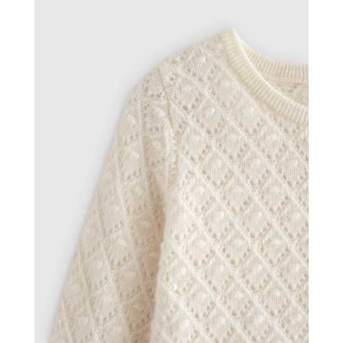 Mongolian Cashmere Pointelle Cardigan - Baby in Ivory
