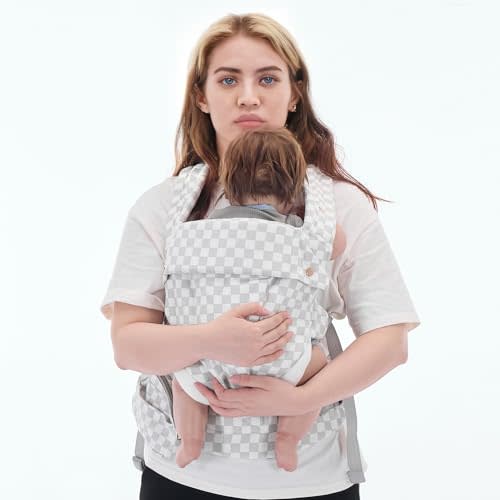 Baby Carrier Newborn to Toddler - Ergonomic Breathable Soft Structured Carrier with Breathable Mesh Lightweight Baby Holder with Lumbar Support Hands-Free Babywearing for Plus Size Parents White