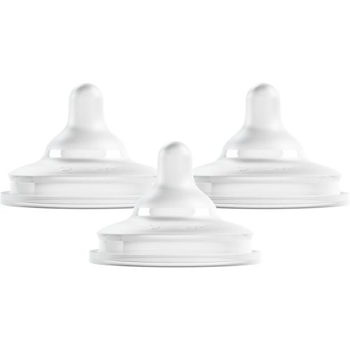 Boon Nursh Curve Silicone Baby Bottle Nipples - Platinum Food-Safe Silicone Bottle Nipples - Slow Flow Nipples for Baby Bottles - Baby Bottle-Feeding Supplies - 3 Count