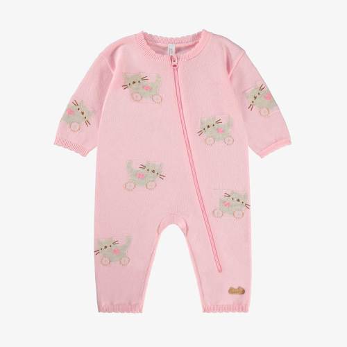 Une pièce rose en tricot avec motifs, naissance | Souris Mini - Souris Mini