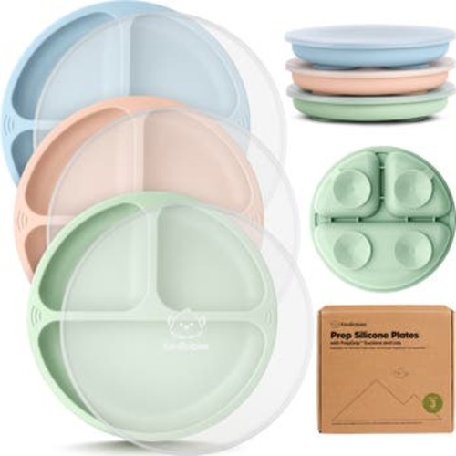 3-Pack Prep Silicone Suction Plates with Lids